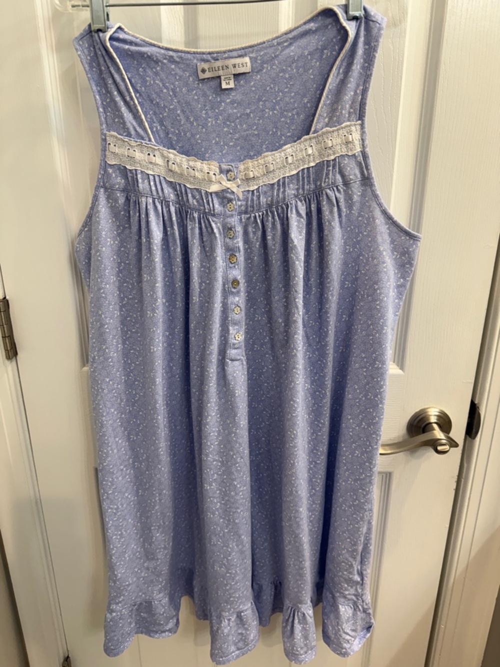 Medium Eileen West Light blue Floral Cotton Sleeveless Nightgown